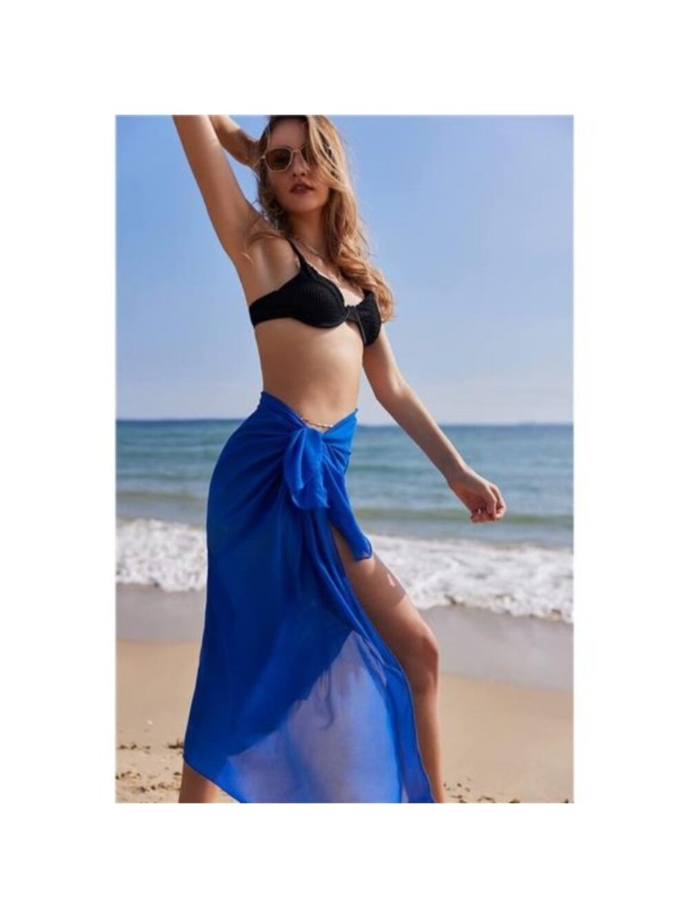 Women's Sarong Swimsuit Coverups Chiffon Long Bikini Wraps, Blue - Picture 5 of 6